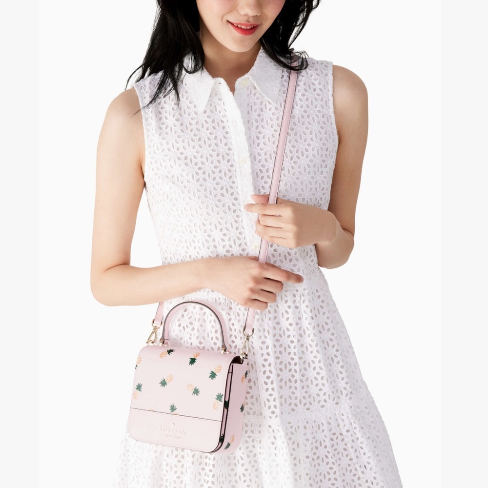 Kate Spade Staci Square Pineapple Crossbody Pink Saffiano K7629
